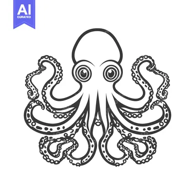 Premium design asset: A symmetrical black and white image of an octopus creature