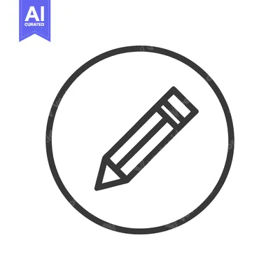 Aset desain premium: Minimalist Pencil Icon in Circle, Dark Gray Outline on White Backgroun