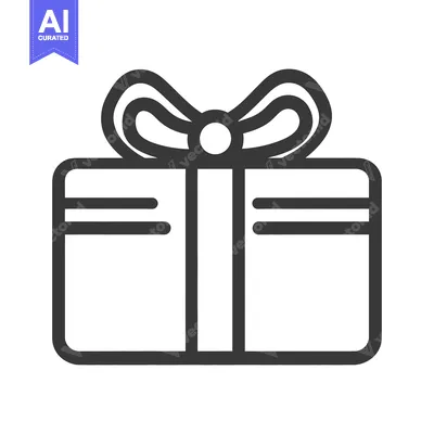 Aset desain premium: A simple black and white illustration of a present with a ribbon