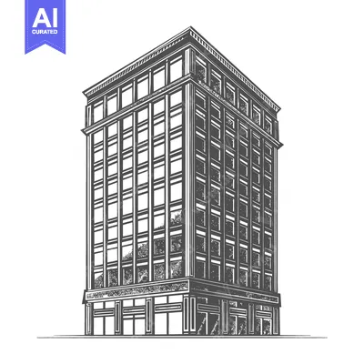 Aset premium populer: Detailed architectural drawing illustrating an elegant tall urban buil