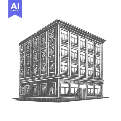 A three story building illustration with many rectangular windows