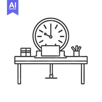 Aset premium populer: A minimalist image of a desk with an old time clock