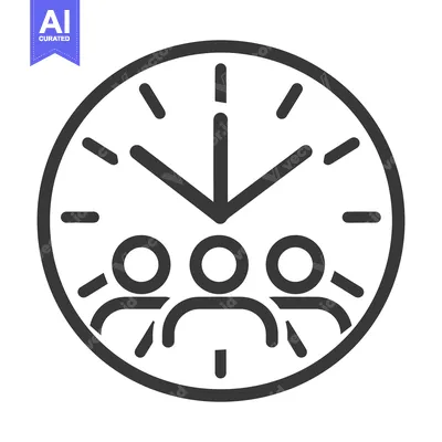 Aset desain premium: A clock graphic with three figures suggesting time and teamwork