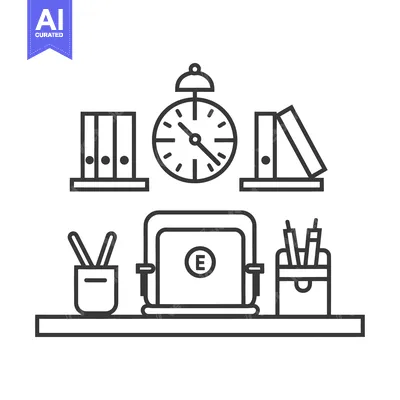 Aset premium populer: Illustration of a simple desk workspace with various office items show