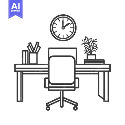 Aset premium populer: An illustration depicting an office workstation with a clock above