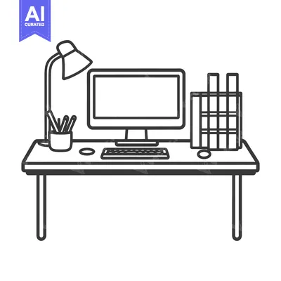 An illustration featuring a desk with computer and office supplies
