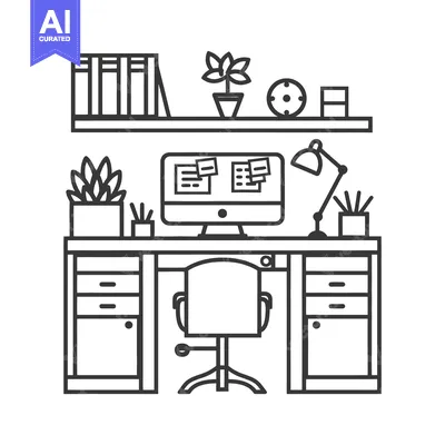 Aset premium populer: An organized desk workspace showing computer and office supplies