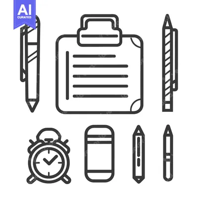 Aset premium populer: Stationery supplies arranged on a white surface with a minimalist desi