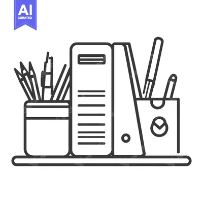 Aset premium populer: Stationary items are arranged neatly on a desk ready for use