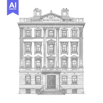 Aset desain premium: Detailed architectural illustration of a classical building facade