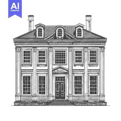 Popular premium asset: A detailed black and white drawing of a large mansion building