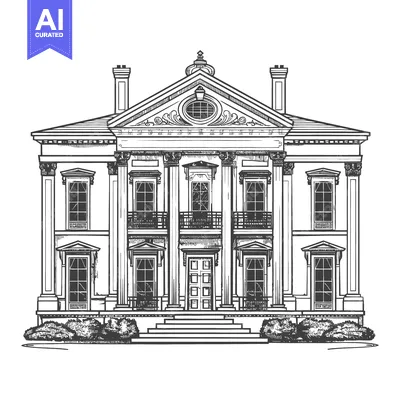 Aset premium populer: A detailed illustration depicting a stately home architectural design
