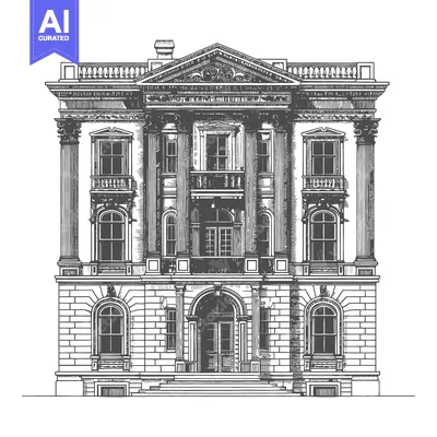 Popular premium asset: Elegant monochrome architectural illustration of a grand and classic b