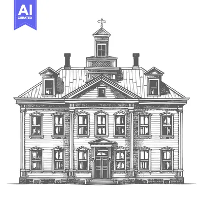 Aset desain premium: A Detailed Black And White Architectural Drawing Of A Building