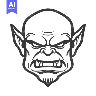 A menacing illustration of a bald creature with sharp teeth and ears