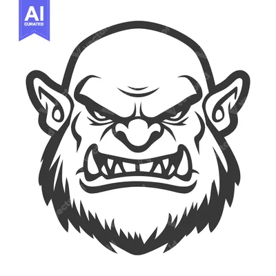 Aset desain premium: A Fierce Goblin Monster Head Showing Its Angry Facial Features