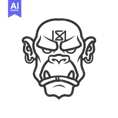 Aset desain premium: Detailed drawing of a primate face with geometric markings on forehead