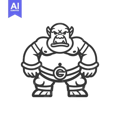 Aset desain premium: A stylized cartoon illustration of a strong menacing humanoid creature