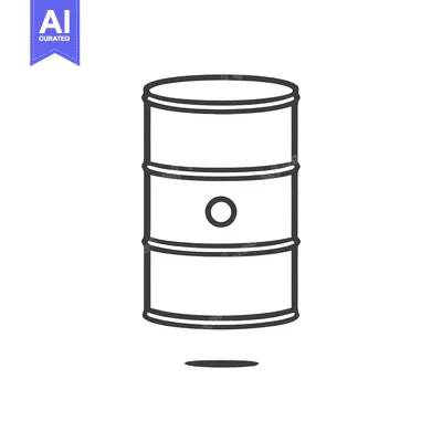 Aset desain premium: Minimalist Oil Barrel Icon: Black Outline on White Background, Simple