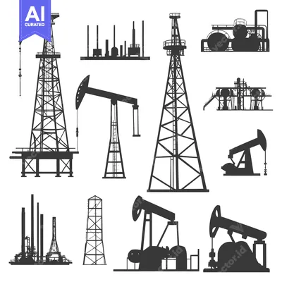 Premium design asset: Oil Drilling and Refining Silhouettes