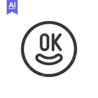 Aset desain premium: An illustrated black and white circle with the word OK and a smile