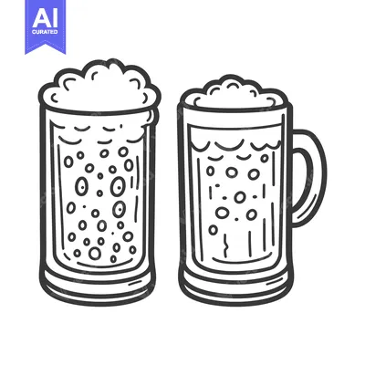 Aset premium populer: Two filled beer mugs with abundant foamy head are depicted