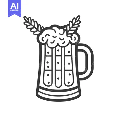 Aset desain premium: A stylized depiction of a beer stein with foam and sprigs