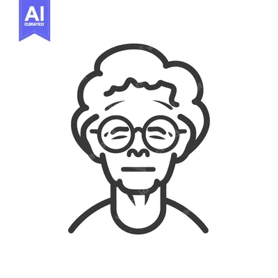 Aset desain premium: An elderly woman wearing glasses shown in a simple illustration style