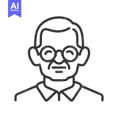 Aset premium populer: A simple outline portrait of a man with round glasses