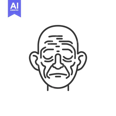 Simple Line Drawing Depicting an Elderly Person Face with Closed Eyes
