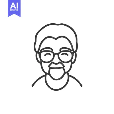 Aset desain premium: A line art depiction of an elderly person with glasses