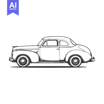 Aset desain premium: Vintage Automobile Illustrated In Black And White On Solid Background