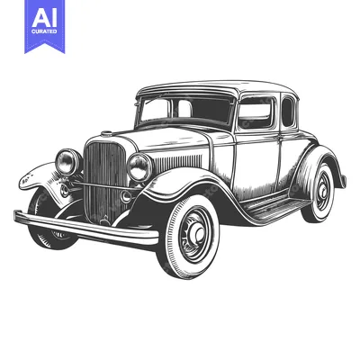 Classic Coupe Car In Black And White On Isolated Background