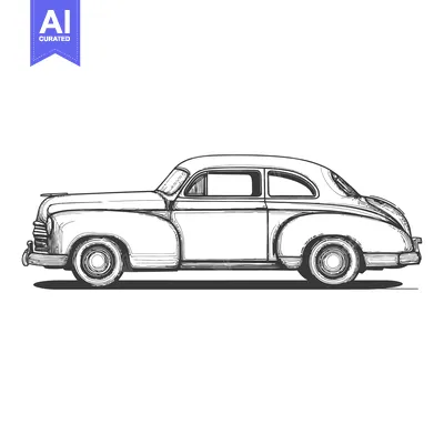 A detailed monochrome side view sketch of a classic automobile