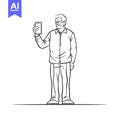 Aset premium populer: Older man looking at a phone in his hand
