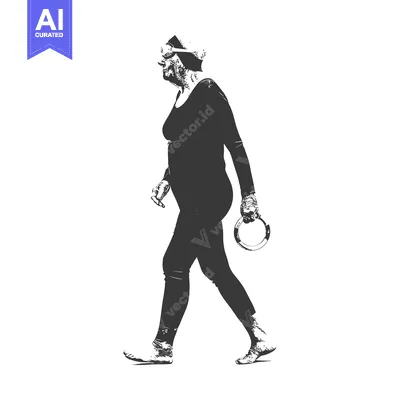 Premium design asset: Older Woman Walking with Ring in Hand, Side View Silhouette