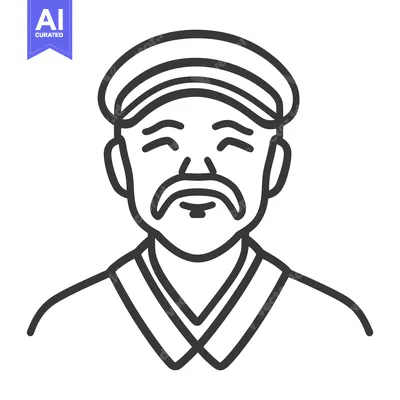 Aset desain premium: A Simple Line Art Portrait Depicting a Man with a Mustache