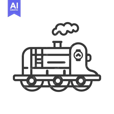 Aset premium populer: A detailed black and white depiction of a steam locomotive train