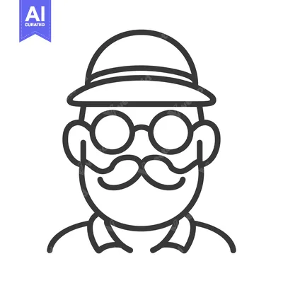 Aset desain premium: A line art illustration of a man wearing a hat
