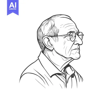 Aset premium populer: A sketched portrait shows a man wearing glasses in profile
