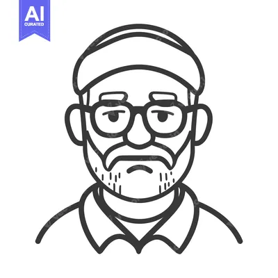 Aset desain premium: Simple Black Line Drawing Of A Man With Glasses