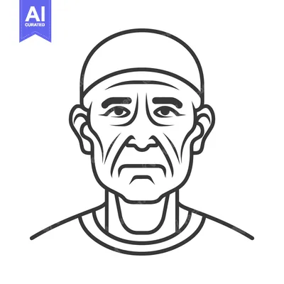 Aset desain premium: A stylized black and white portrait of an older adult male