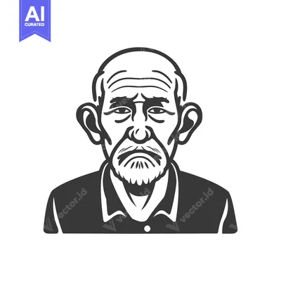 A stylized graphic portrait of an elderly man with a beard