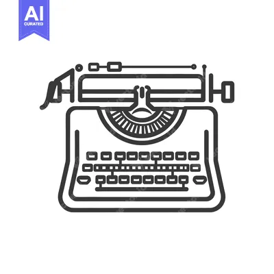 Aset desain premium: Simple black and white line art depiction of a typewriter