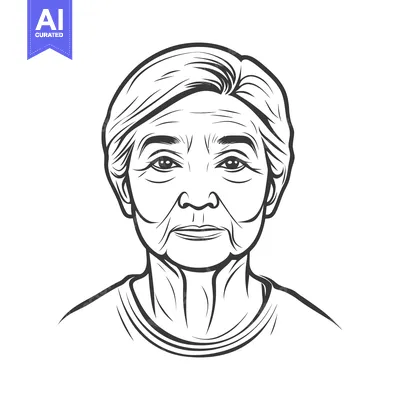Premium design asset: A detailed black and white line drawing of a human face