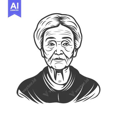 Aset premium populer: A monochrome portrait of a senior woman with a focused expression