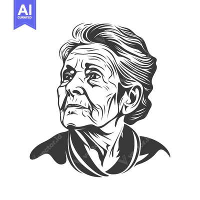 A detailed black and white portrait of a senior woman