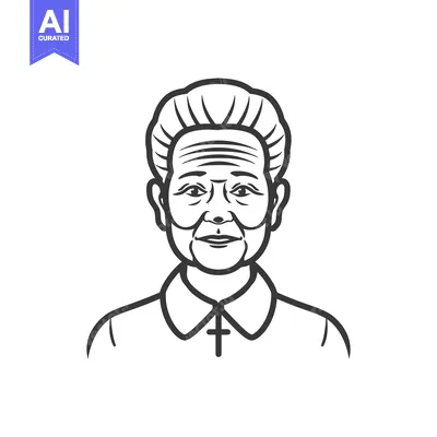 Aset premium populer: A detailed line drawing portrait of an older woman