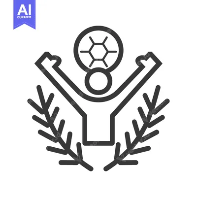 Aset premium populer: A stylized emblem depicting a person celebrating with a soccer ball