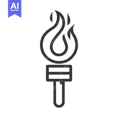 Premium design asset: A simple line drawing depicting a lit torch with flames
